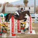 Markus Beerbaum and Lancero clear a bright red and white oxer.